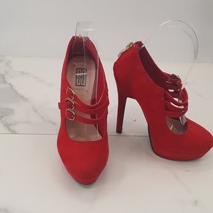 SS Signature red suede platform shoe